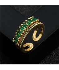 Fashion Punk Style Crown Shape Gold Plated Copper Women Ring - Green