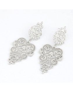 Silver Hollow-out Flower Folk Fashion Earrings