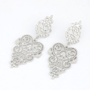 Silver Hollow-out Flower Folk Fashion Earrings
