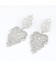 Silver Hollow-out Flower Folk Fashion Earrings
