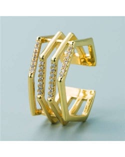 Popular Hip-hop Style Joints Shape Gold Plated Copper Man Ring - White