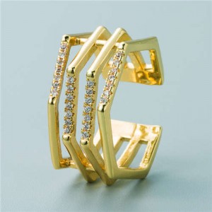 Popular Hip-hop Style Joints Shape Gold Plated Copper Man Ring - White