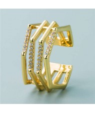 Popular Hip-hop Style Joints Shape Gold Plated Copper Man Ring - White