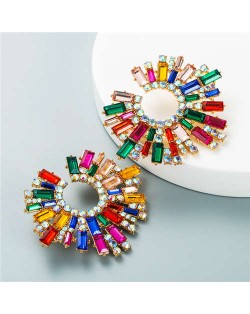 U.S. Bold Fashion Sun Flower Design Glistening Rhinestone Evening Earrings - Multicolor