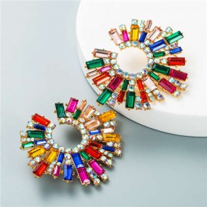 U.S. Bold Fashion Sun Flower Design Glistening Rhinestone Evening Earrings - Multicolor