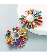 U.S. Bold Fashion Sun Flower Design Glistening Rhinestone Evening Earrings - Multicolor