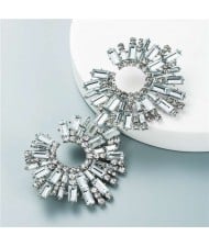 U.S. Bold Fashion Sun Flower Design Glistening Rhinestone Evening Earrings - White