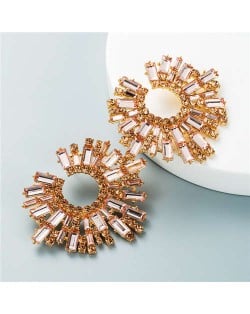 U.S. Bold Fashion Sun Flower Design Glistening Rhinestone Evening Earrings - Champagne