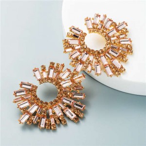 U.S. Bold Fashion Sun Flower Design Glistening Rhinestone Evening Earrings - Champagne