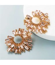 U.S. Bold Fashion Sun Flower Design Glistening Rhinestone Evening Earrings - Champagne