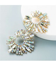 U.S. Bold Fashion Sun Flower Design Glistening Rhinestone Evening Earrings - Luminous White