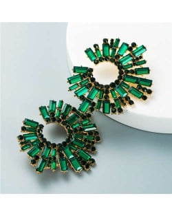 U.S. Bold Fashion Sun Flower Design Glistening Rhinestone Evening Earrings - Green