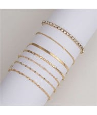 Shining Rhinestone Emebllished Golden Slim Design 7pcs High Fashion Bracelets Set