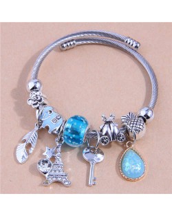 Feather and Key Blue Fashionable Elements Pendeants Women Friendship Bracelet