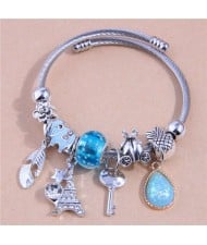 Feather and Key Blue Fashionable Elements Pendeants Women Friendship Bracelet