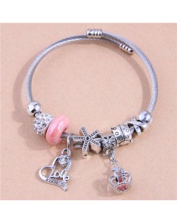 Love Heart and Crown Pendants High Fashion Beads Women Friendship Bracelet