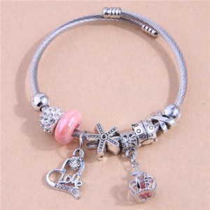 Love Heart and Crown Pendants High Fashion Beads Women Friendship Bracelet