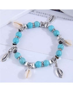 Turquoise Beads Seashell Theme Women Friendship Bracelet - Blue