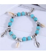 Turquoise Beads Seashell Theme Women Friendship Bracelet - Blue