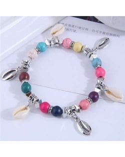 Turquoise Beads Seashell Theme Women Friendship Bracelet - Multicolor