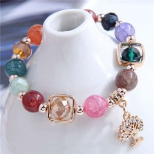 Golden Tree Pendant Colorful Acrylic Beads High Fashion Women Wholesale Bracelet