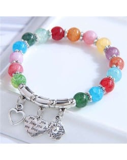 Colorful Acrylic Beads Silver Love Theme Charm Women Wholesale Bracelet