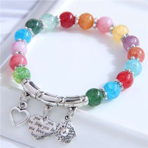 Colorful Acrylic Beads Silver Love Theme Charm Women Wholesale Bracelet
