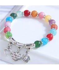 Colorful Acrylic Beads Silver Love Theme Charm Women Wholesale Bracelet