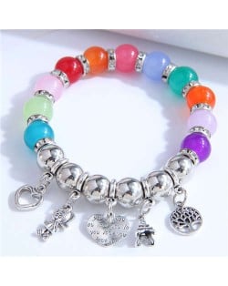 Heart and Cartoon Girl Charm Pendants Colorful Beads Women Friendship Wholesale Bracelet