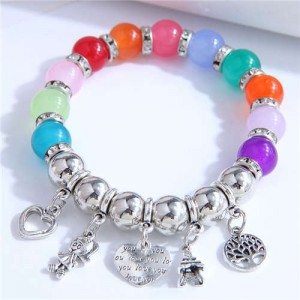 Heart and Cartoon Girl Charm Pendants Colorful Beads Women Friendship Wholesale Bracelet