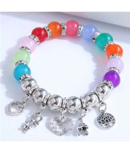 Heart and Cartoon Girl Charm Pendants Colorful Beads Women Friendship Wholesale Bracelet