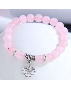 Love Theme Heart Charm Pink Beads High Fashion Women Wholesale Bracelet