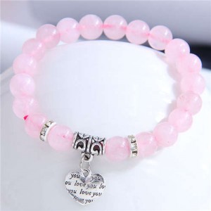 Love Theme Heart Charm Pink Beads High Fashion Women Wholesale Bracelet