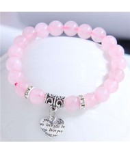Love Theme Heart Charm Pink Beads High Fashion Women Wholesale Bracelet