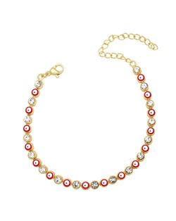 Cubic Zirconia and Eyes Combo Design Bohemian Fashion Enamel Women Wholesale Bracelet - Red