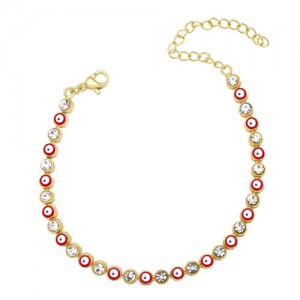 Cubic Zirconia and Eyes Combo Design Bohemian Fashion Enamel Women Wholesale Bracelet - Red