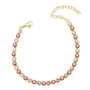 Cubic Zirconia and Eyes Combo Design Bohemian Fashion Enamel Women Wholesale Bracelet - Red