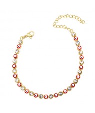 Cubic Zirconia and Eyes Combo Design Bohemian Fashion Enamel Women Wholesale Bracelet - Red