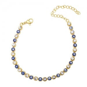 Cubic Zirconia and Eyes Combo Design Bohemian Fashion Enamel Women Wholesale Bracelet - Blue