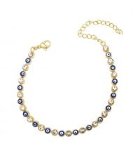 Cubic Zirconia and Eyes Combo Design Bohemian Fashion Enamel Women Wholesale Bracelet - Blue
