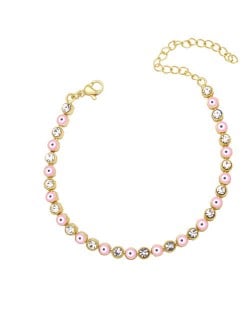 Cubic Zirconia and Eyes Combo Design Bohemian Fashion Enamel Women Wholesale Bracelet - Pink