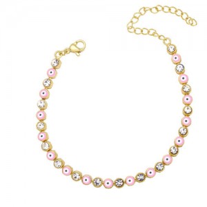 Cubic Zirconia and Eyes Combo Design Bohemian Fashion Enamel Women Wholesale Bracelet - Pink