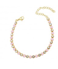 Cubic Zirconia and Eyes Combo Design Bohemian Fashion Enamel Women Wholesale Bracelet - Pink
