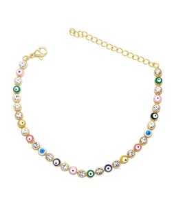 Cubic Zirconia and Eyes Combo Design Bohemian Fashion Enamel Women Wholesale Bracelet - Multicolor