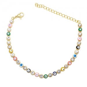 Cubic Zirconia and Eyes Combo Design Bohemian Fashion Enamel Women Wholesale Bracelet - Multicolor