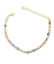 Cubic Zirconia and Eyes Combo Design Bohemian Fashion Enamel Women Wholesale Bracelet - Multicolor