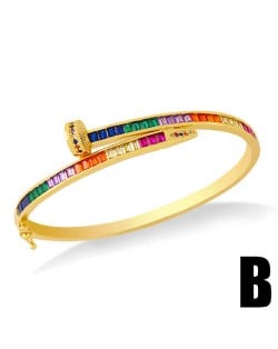 Colorful Cubic Zirconia Embellished Luxurious Style Women 18K Golden Plated Bangle