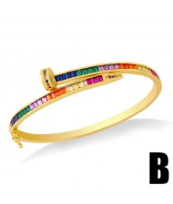 Colorful Cubic Zirconia Embellished Luxurious Style Women 18K Golden Plated Bangle