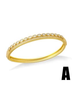 Dual Layers Assorted Cubic Zirconia Embellished Women 18K Gold Plated Bangle