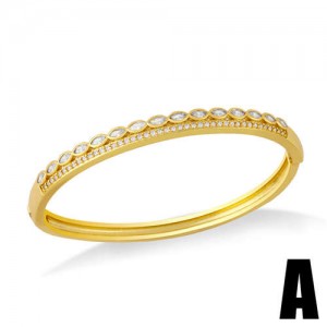 Dual Layers Assorted Cubic Zirconia Embellished Women 18K Gold Plated Bangle
